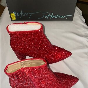 Betsey Johnson Red Glitter Ankle Boots